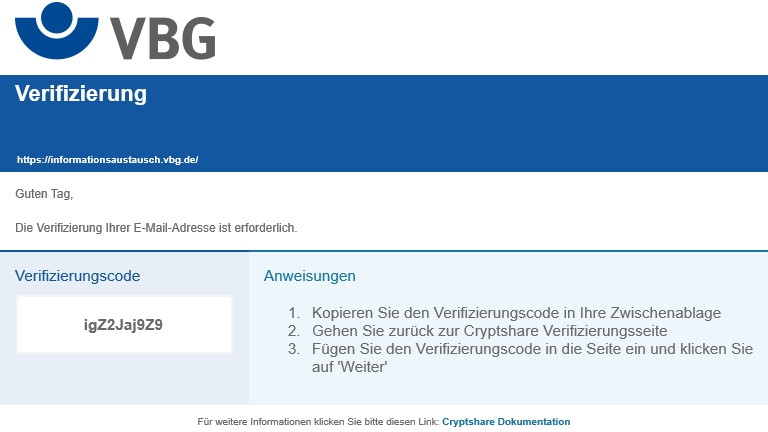 Cryptshare Verifizierungsemail