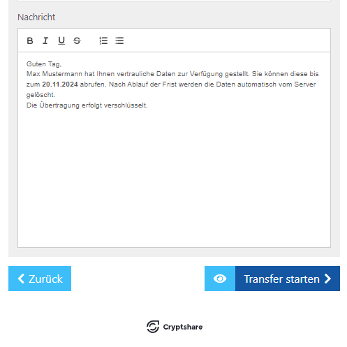 Cryptshare Nachricht an Empfänger