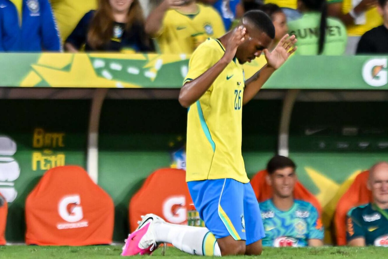 Brasiliens Nachwuchstalent Rayan feiert seinen Treffer im Freundschaftsspiel gegen die Auswahl von Panama. 31.05.2026