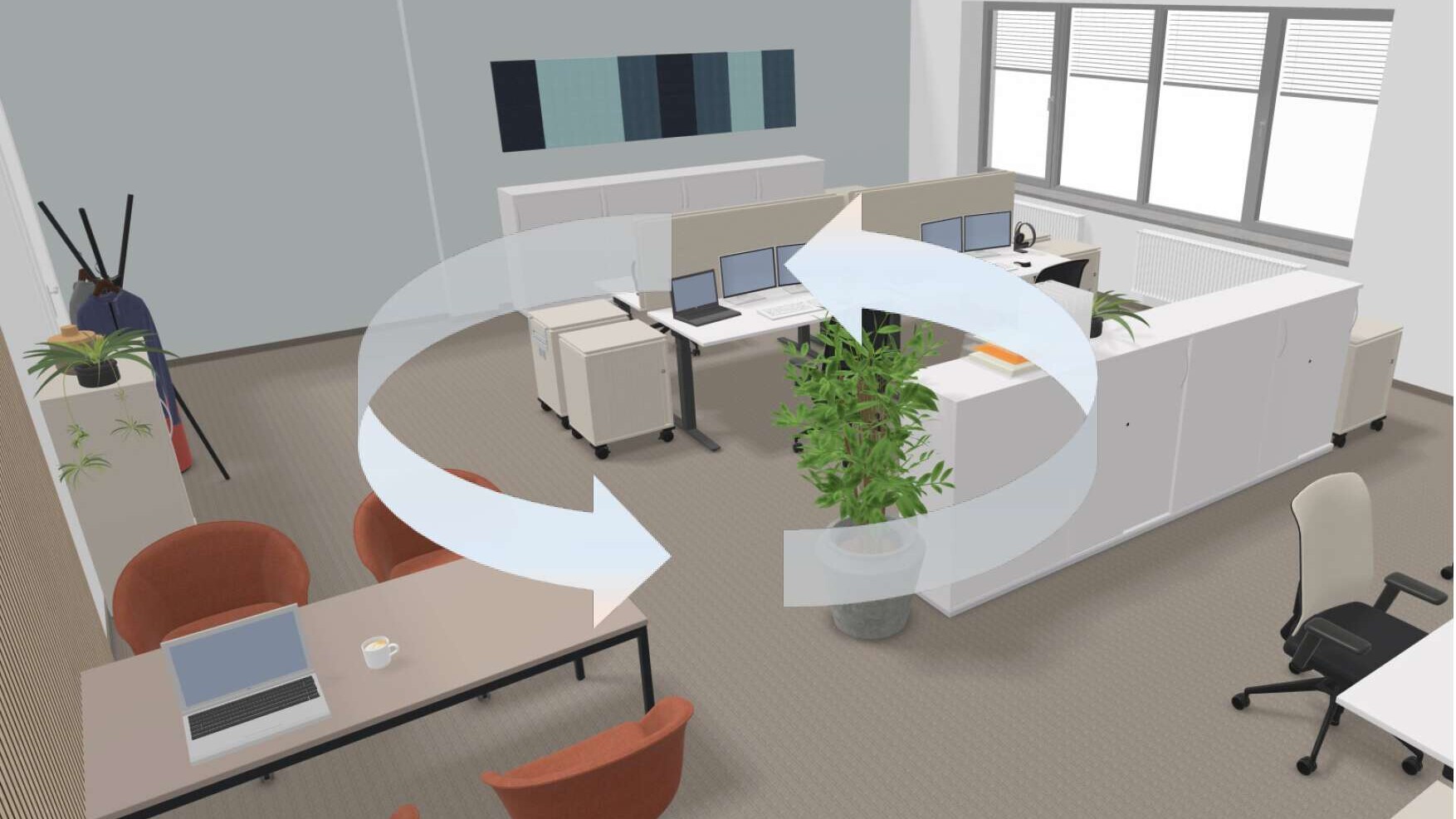 Musterbeispiel virtuelles 3D-Modell der Büroraumplanung des Office Teams