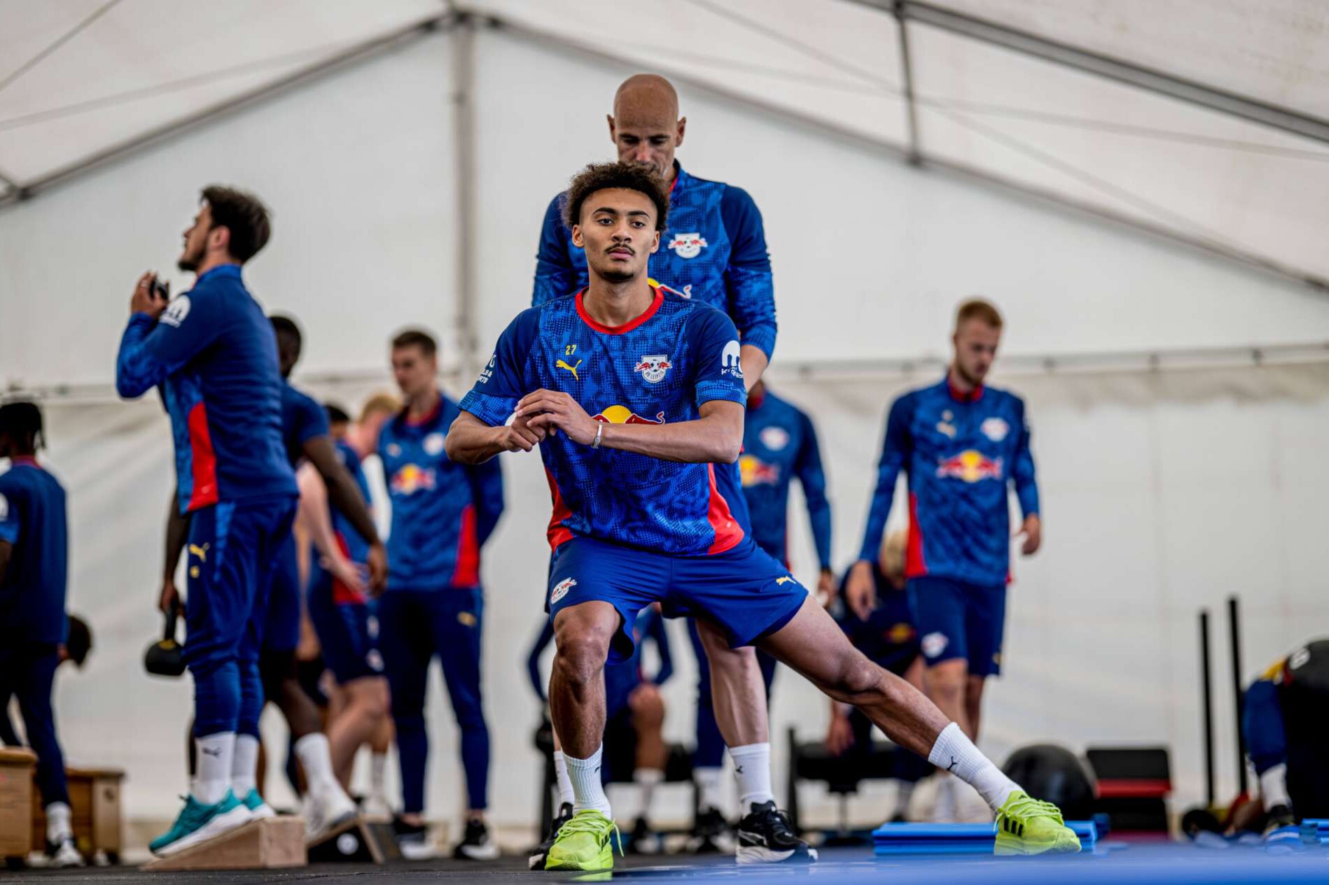 Leipzigs Tidiam Gomis beim Fitnesstraining während eines RB-Trainingslagers in Donaueschingen, 28.07.2025