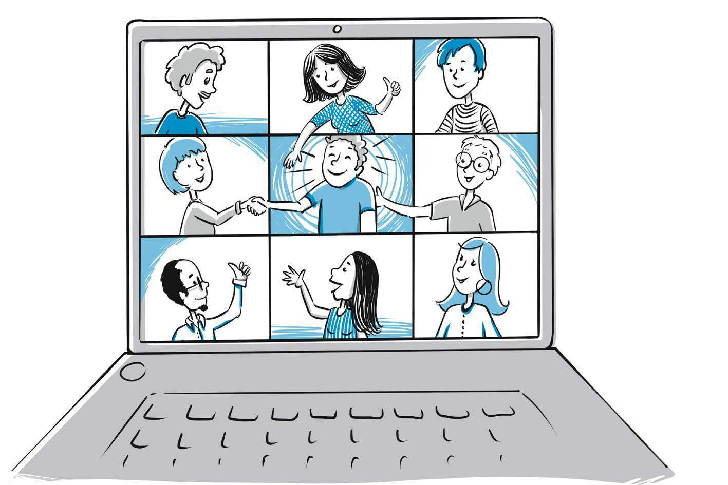mehrere Personen sind auf Laptop im Meeting