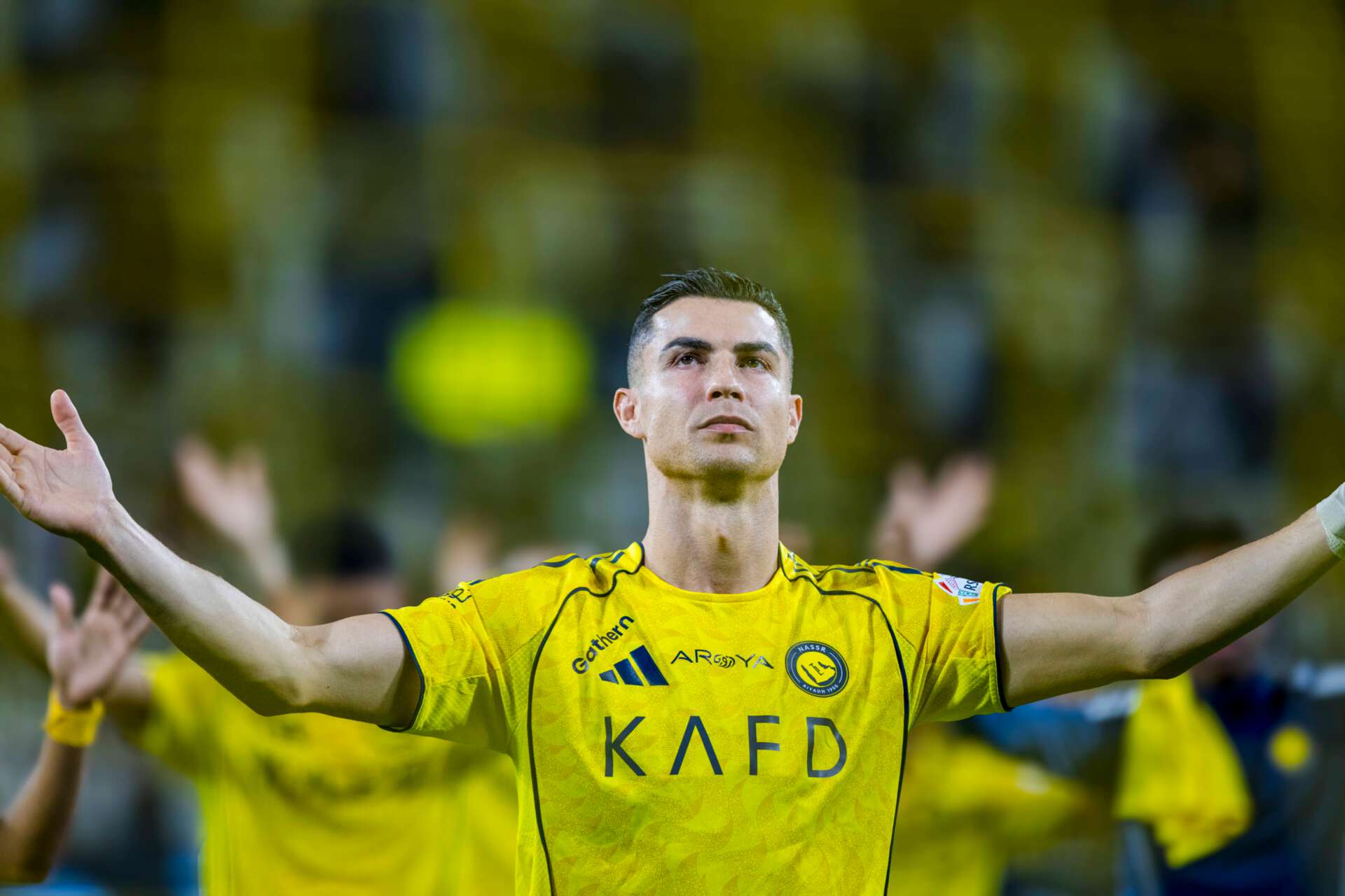 Cristiano Ronaldo jubelt während der Saudi Pro League-Partie zwischen seinem Klub Al Nassr FC und Al Najma