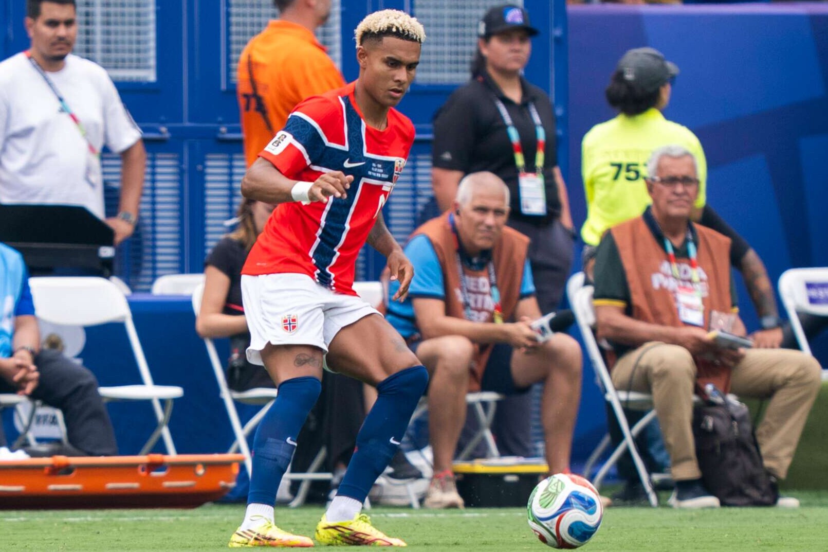 Norwegens Youngster Antonio Nusa während des Fußball-WM-Spiels gegen Brasilien, 5. Juli 2026