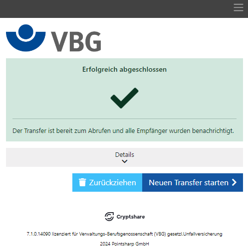 Cryptshare Bestätigung Übermittlung