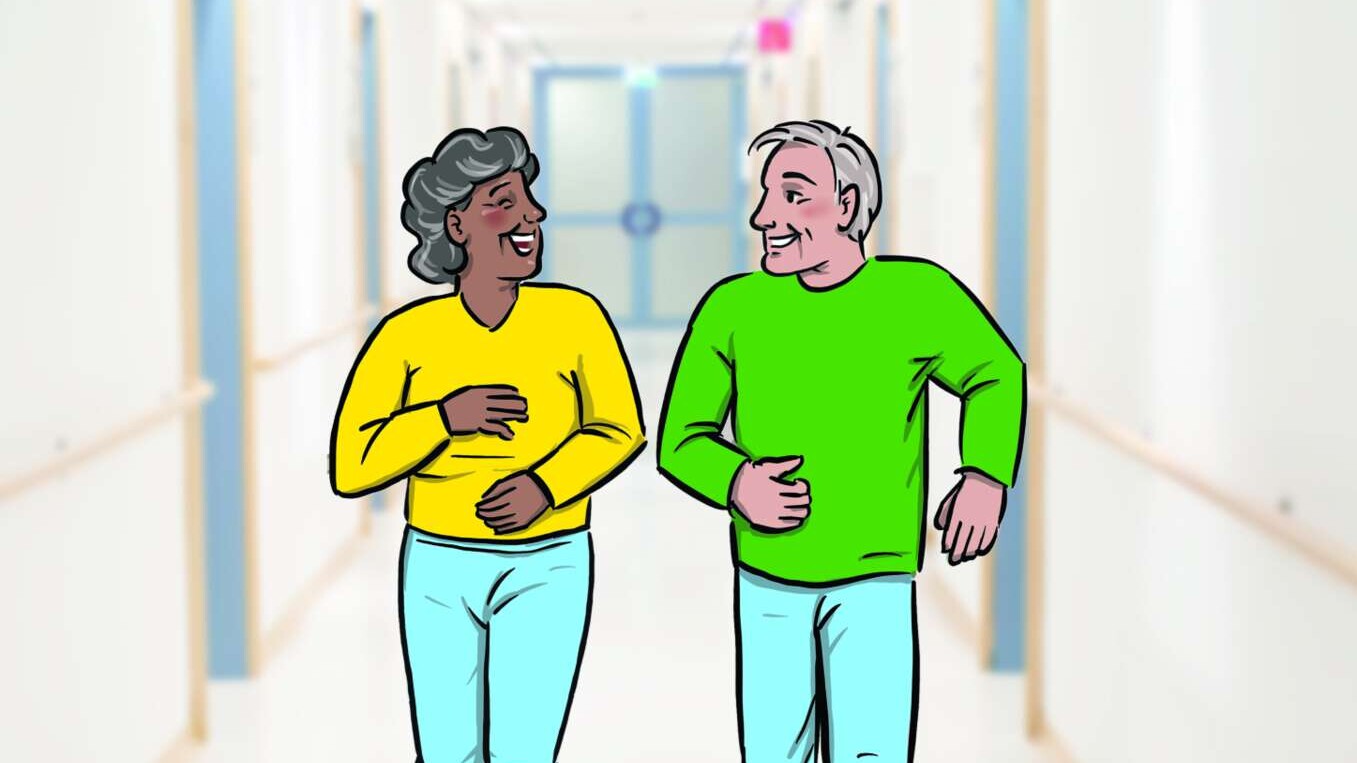 Patienten unterwegs im Krankenhausflur