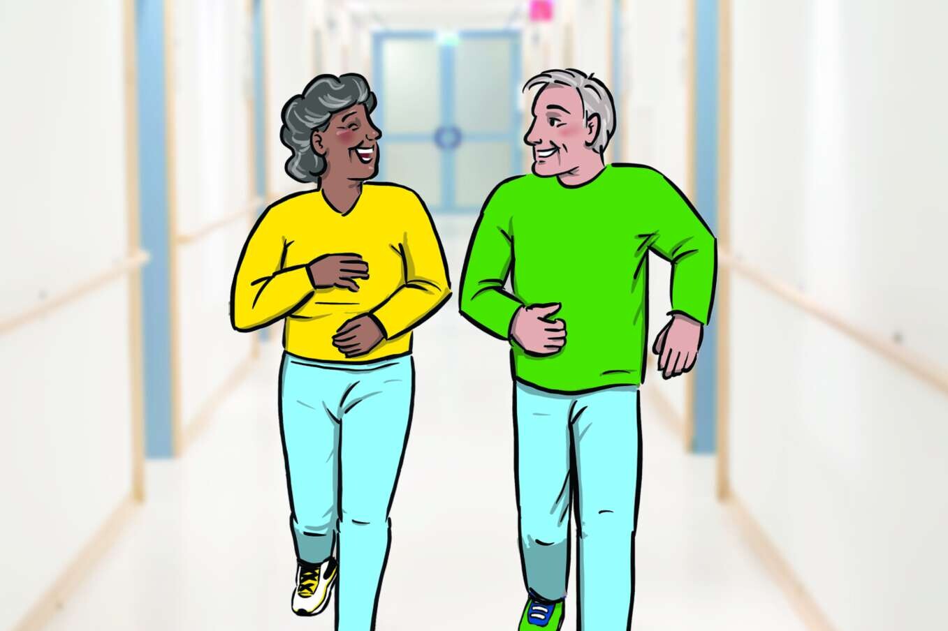 Patienten unterwegs im Krankenhausflur