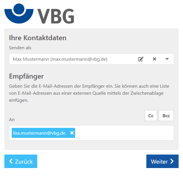 Cryptshare Eingabe des Empfängers