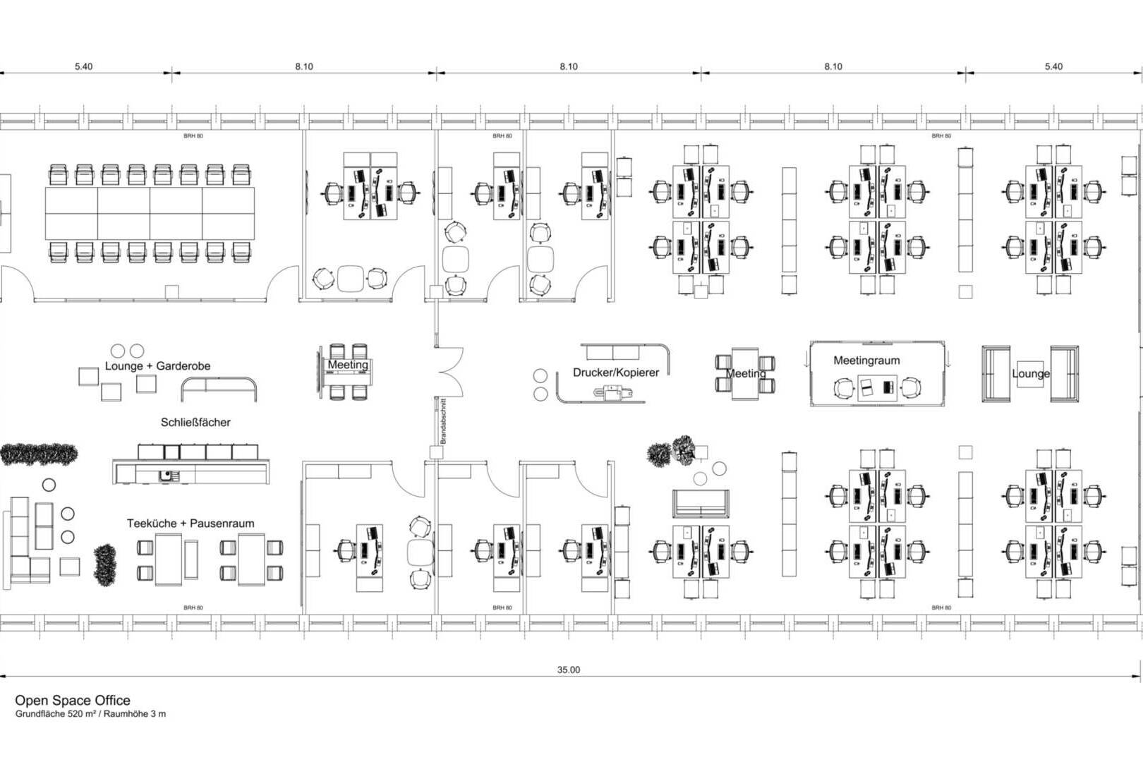 Musterplanung aus Planungssoftware: Open Space Office mit Möblierung