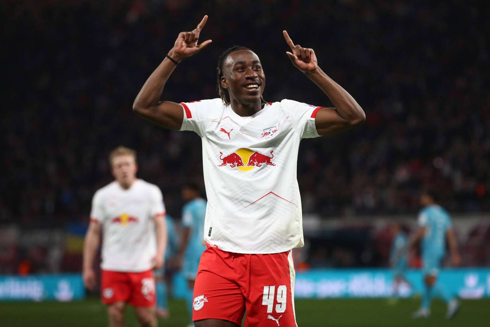 Leipzigs Shootingstar Yan Diomande jubelt nach seinem Treffer in der Bundesliga-Partie gegen die TSG 1899 Hoffenheim, 20.03.2026