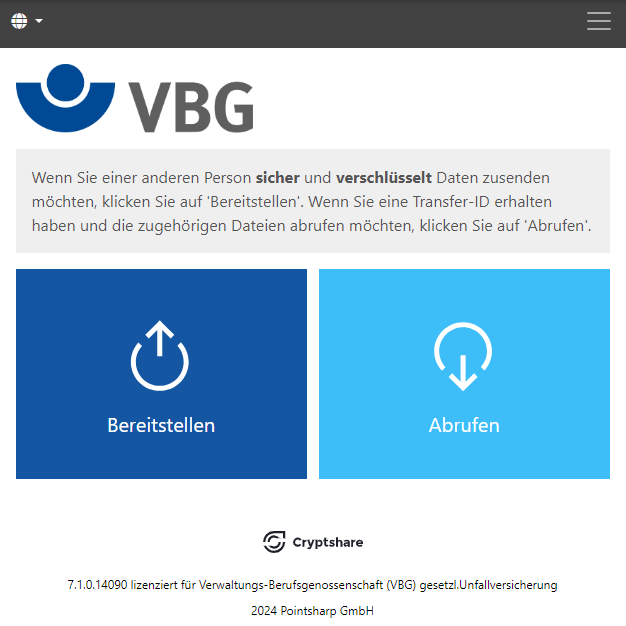 VBG Cryptshare Startbereich