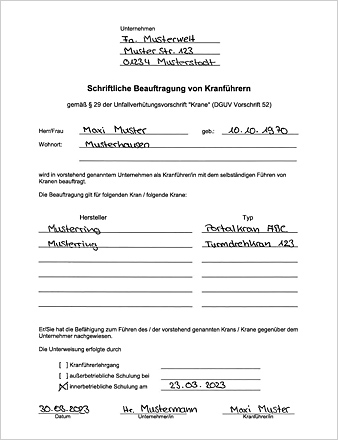 Abbildung Formular Kranbeauftragung