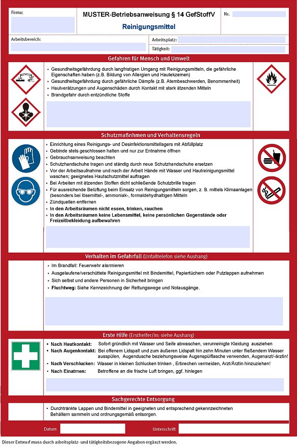 Beispiel einer Betriebsanweisung